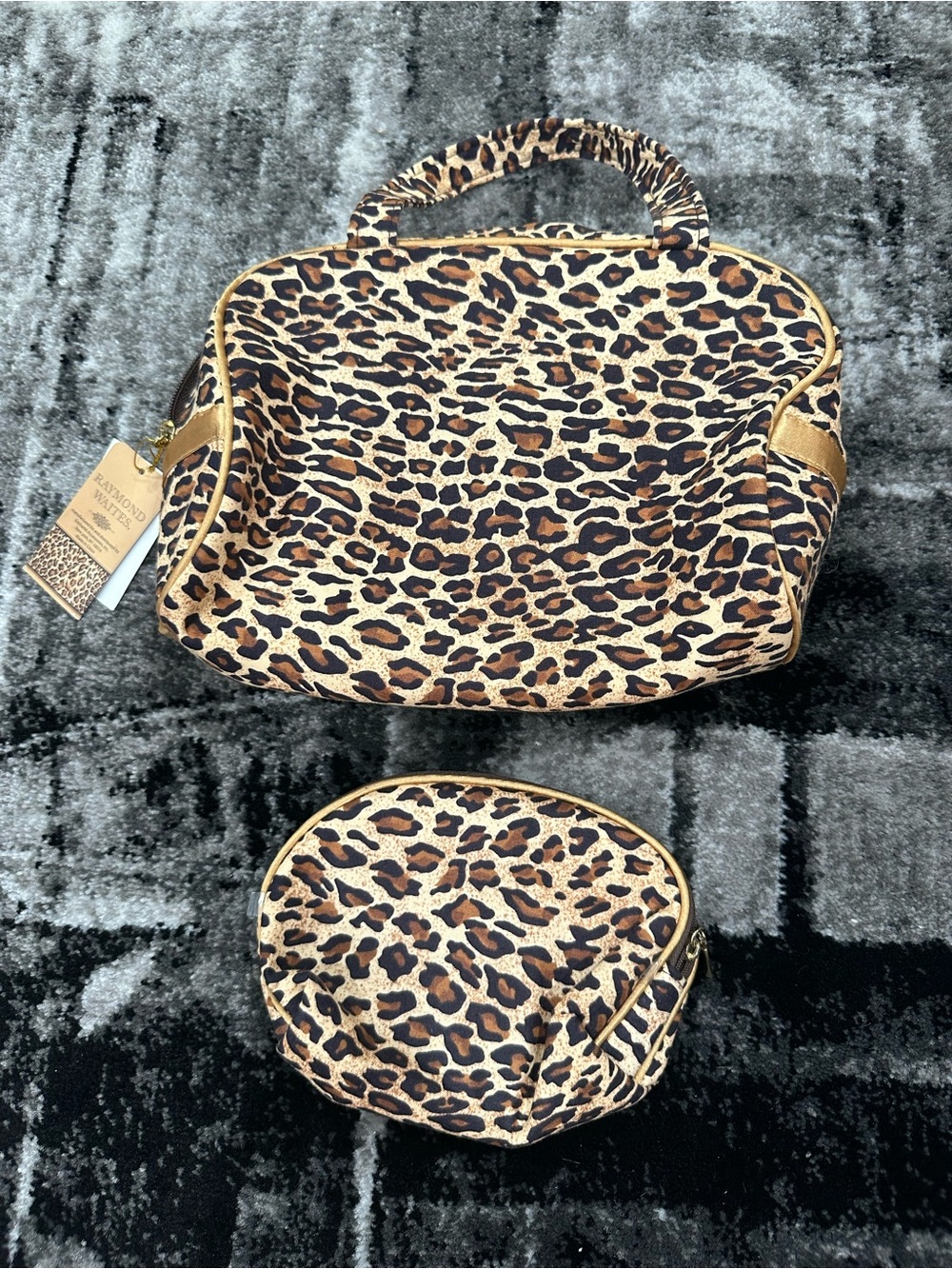 Leopard Print Cosmetic Bag Set - Brown & Black